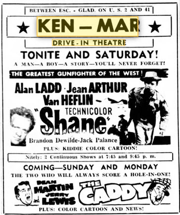 Ken-Mar Drive-In Theatre - 16 Sep 1955 Ad (newer photo)